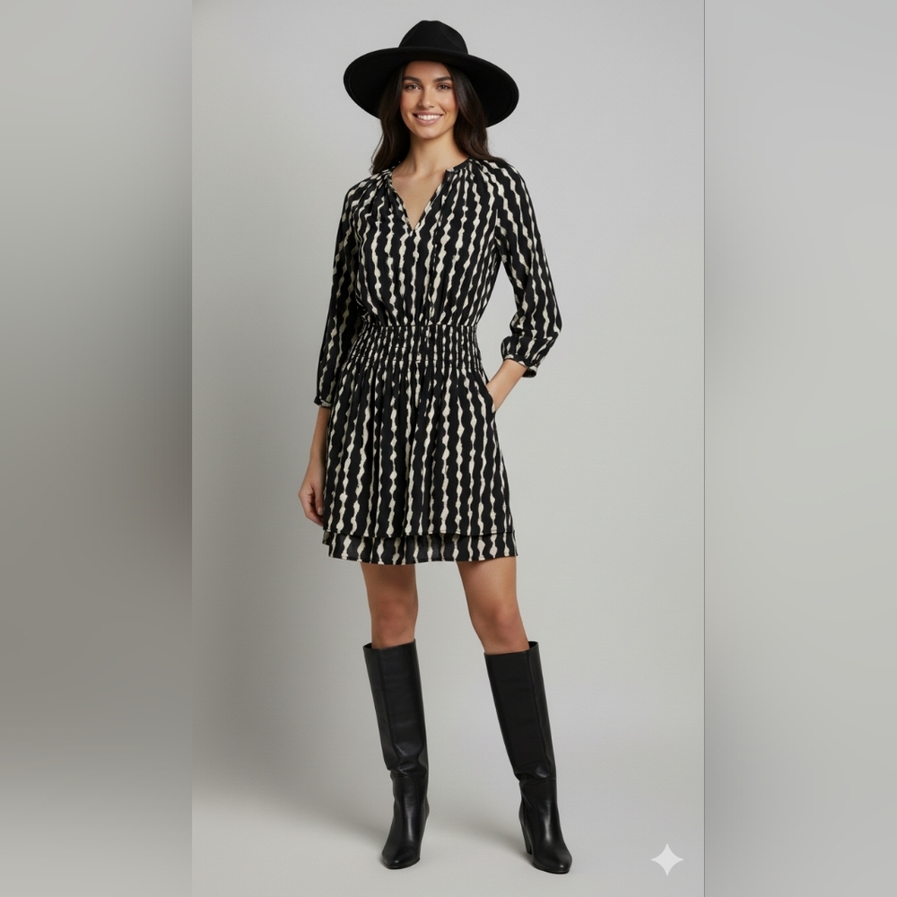 Rails Black and Cream Patterned Mini Dress